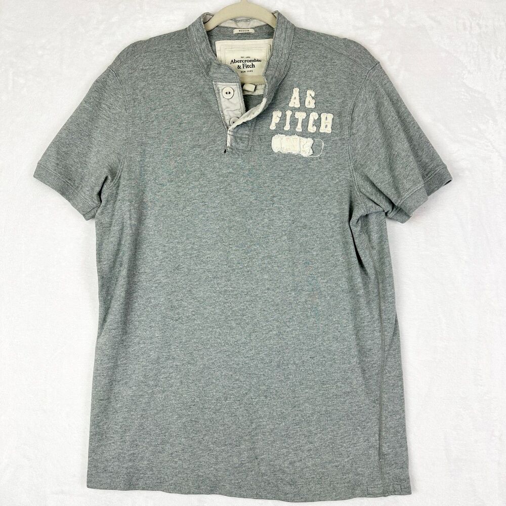 Abercrombie Fitch Vintage Y2K Muscle Collarless Polo Large Grey Short Sleeve